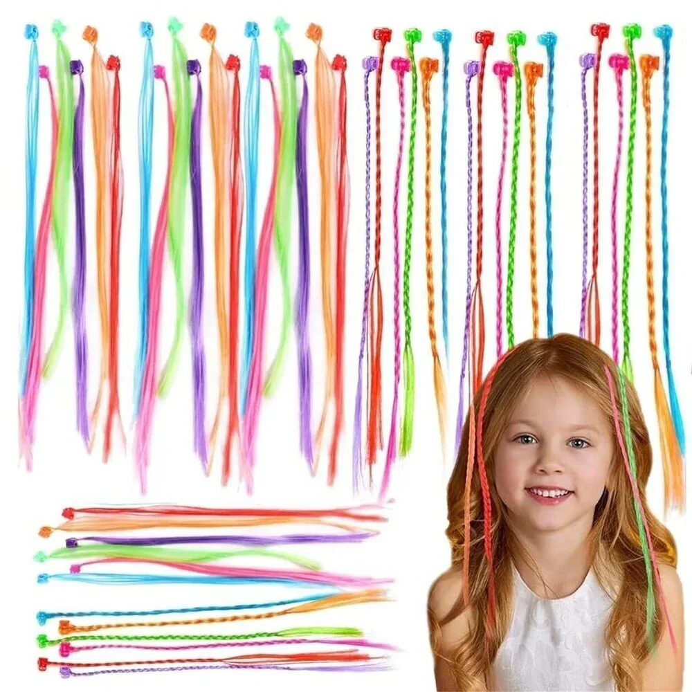 48 Pack Hair Accessories for Girls, Colored Hair Extensions for Kids Nylon Rainb
